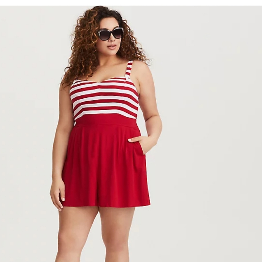 Torrid Retro Chic Cherry Red Stripe Romper Size 4